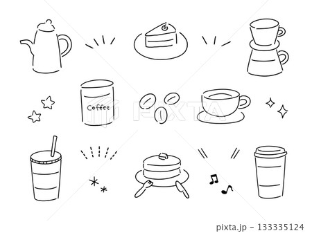 シンプルなカフェイラストのセット シンプルなカフェイラストのセット 133335124