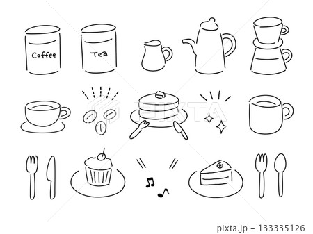 シンプルなカフェイラストのセット シンプルなカフェイラストのセット 133335126