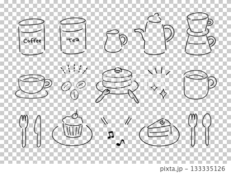 シンプルなカフェイラストのセット シンプルなカフェイラストのセット 133335126