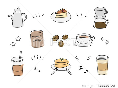 シンプルなカフェイラストのセット シンプルなカフェイラストのセット 133335128