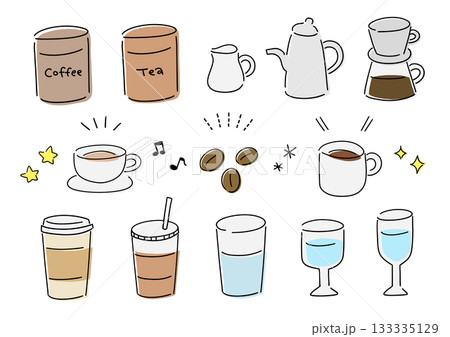 シンプルなカフェイラストのセット シンプルなカフェイラストのセット 133335129