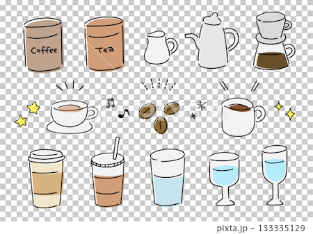 一組簡單的咖啡館插畫 133335129