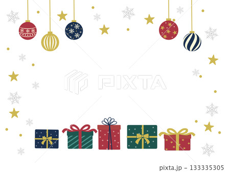 クリスマス素材　クリスマスツリーとオーナメントの背景　イラスト 133335305