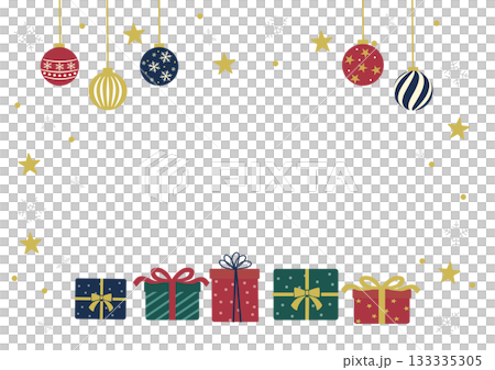 クリスマス素材　クリスマスツリーとオーナメントの背景　イラスト 133335305