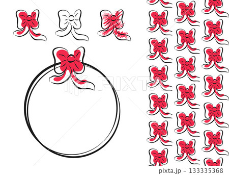 Bow holiday isolated icon, hand drawn sketch line set, circle shape frame, abstract seamless pattern on white background. Vector doodle graphic style illustration Bow holiday isolated icon, hand drawn sketch line set, circle shape frame, abstract seamless pattern on white background. Vector doodle graphic style illustration 133335368