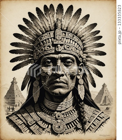 Ancient Aztec Chief Portrait With Feather...のイラスト素材 [133335823] - PIXTA