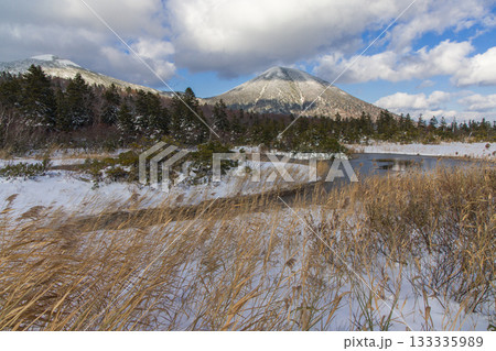 【青森県_八甲田_睡蓮沼】初雪の睡蓮沼と八甲田連峰 10月 【青森県_八甲田_睡蓮沼】初雪の睡蓮沼と八甲田連峰 10月 133335989