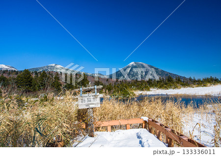 【青森県_八甲田_睡蓮沼】初雪の睡蓮沼と八甲田連峰 10月 133336011