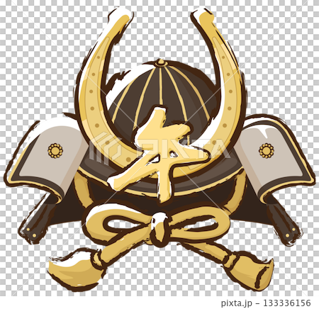 A helmet with a horseshoe crest 133336156