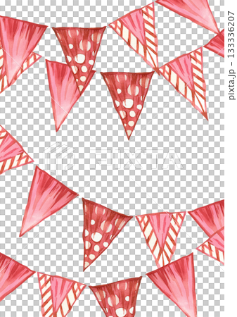 Holiday or birthday card with colored flags, all objects are hand-painted with watercolor and isolated on a white background. The illustration is perfect for printing on paper. 133336207