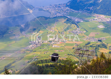 Gondola of Stanserhorn cabrio cable car to Stanserhorn mountain in Switzerland Gondola of Stanserhorn cabrio cable car to Stanserhorn mountain in Switzerland 133336380