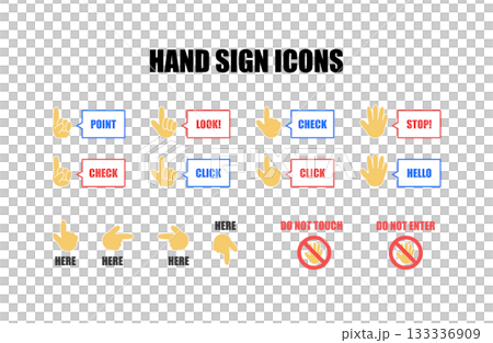 ハンドサインと吹き出しのベクターアイコンセット 133336909