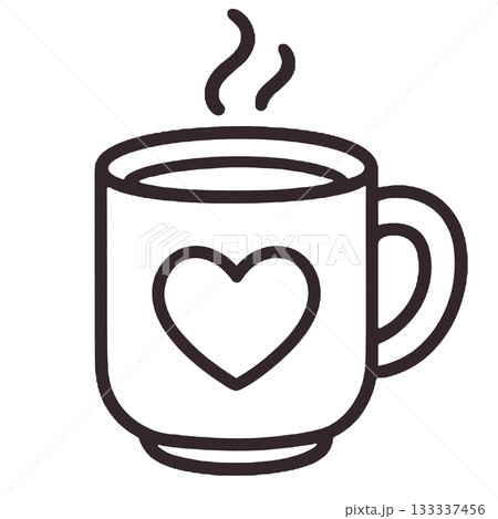 Coffee cup heart icon outline warms morning mood 133337456