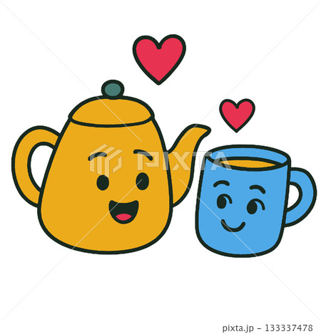 Cute teapot blue cup heart smile kawaii Cute teapot blue cup heart smile kawaii 133337478