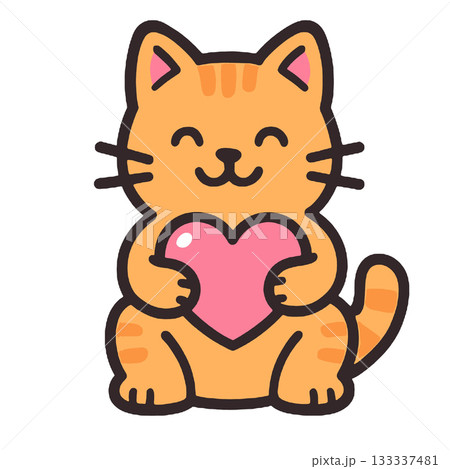 Cute cat cartoon heart love kawaii orange kitten valentine joy 133337481