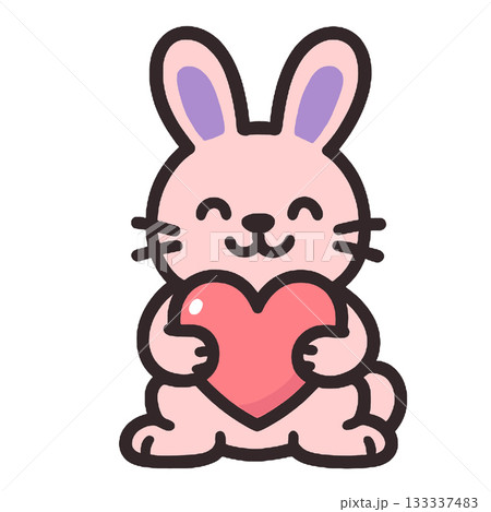 Cute bunny heart cartoon pink Adorable cartoon bunny holding heart, sweet love symbol with happy 133337483