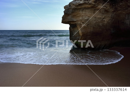 ロマンチック茨城（この美しい砂浜の景色は、波打たれる茨城の海食岸。）日立市、東滑川海浜緑地公園 133337614