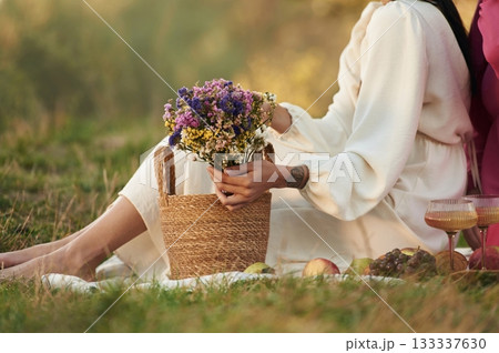 Close up view of lesbian couple that are in nature together 133337630