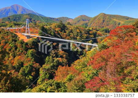 【大分県】快晴の九重夢大吊橋と紅葉 【大分県】快晴の九重夢大吊橋と紅葉 133338757