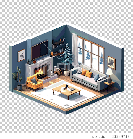 冬の近代風リビングルーム 冬の自宅空間イメージ素材 冬の近代風リビングルーム 冬の自宅空間イメージ素材 133339738