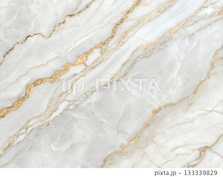 White marble with prominent veins of gold and silver texture background 133339829