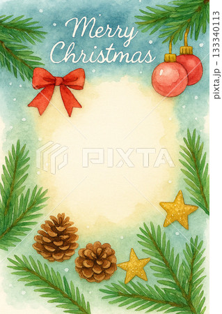 水彩タッチのクリスマス装飾フレーム 133340113