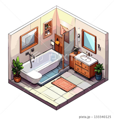バスルームアイコン 洋風モダン 温かみのある暖色イラスト 133340125