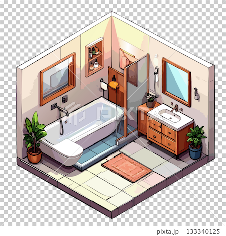 バスルームアイコン 洋風モダン 温かみのある暖色イラスト 133340125