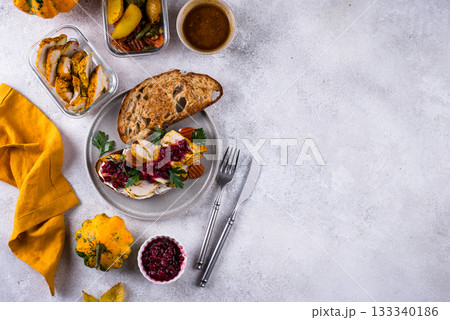 Leftover Thanksgiving day sandwich with turkey 133340186