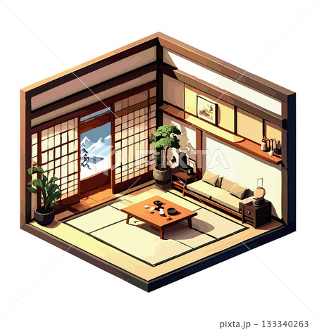 昔ながらの和室リビング　畳・和風インテリア挿絵・アイコン素材 133340263