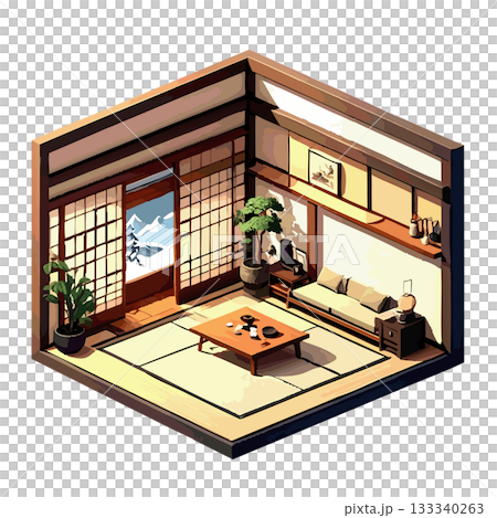 昔ながらの和室リビング　畳・和風インテリア挿絵・アイコン素材 133340263