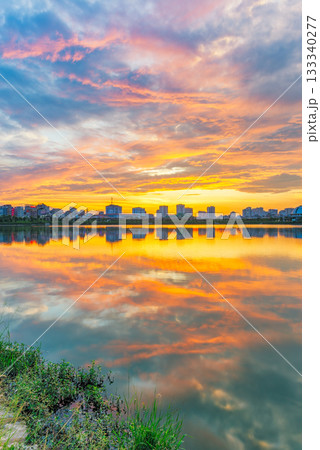 Cau Giay Park Lake Sunset, Hanoi Skyline Reflection Cau Giay Park Lake Sunset, Hanoi Skyline Reflection 133340277