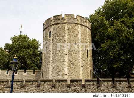 Historic Stone Tower Surrounded by Trees in London England 133340335