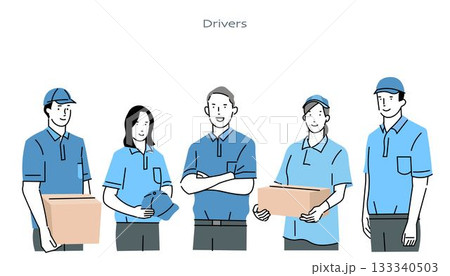 ドライバートラック配送業の仕事の人々ー物流ー引越し業者ー倉庫ー宅配ビジネスイメージのイラスト素材 133340503