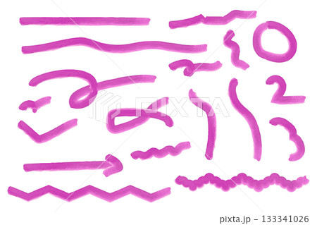 Collection of Pink Marker Hand-Drawn Design Elements: Lines, Arrows, and Scribbles. 133341026
