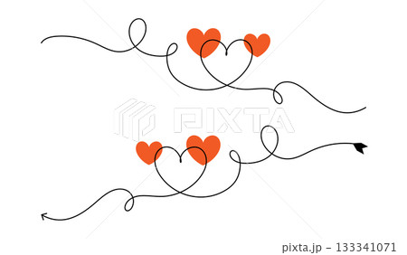 Two Continuous Line Arrows Forming Hearts with Orange Fill Hearts. 133341071