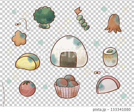 Illustration set of damaged bento side dishes that can be used for food education Illustration set of damaged bento side dishes that can be used for food education 133341080