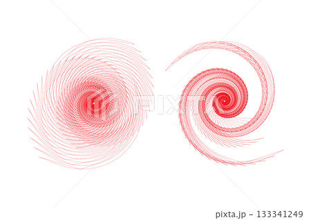 Abstract Red Spiral and Swirl Design Elements: Vortex and Cyclone Shapes. 133341249