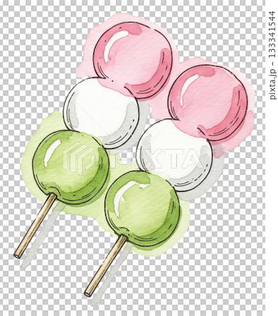 三色団子（花見団子）の串・日本の和菓子・水彩風イラスト 133341544