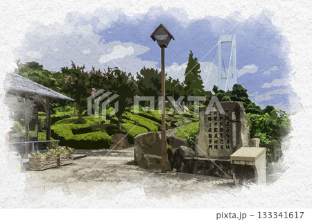 水彩画風 安芸灘とびしま海道 下蒲刈島 白崎園 広島県呉市 水彩画風 安芸灘とびしま海道 下蒲刈島 白崎園 広島県呉市 133341617