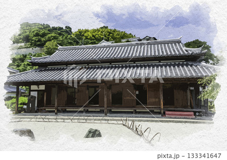 水彩画風　安芸灘とびしま海道　下蒲刈島　松濤園　蒲刈御番所　広島県呉市 133341647