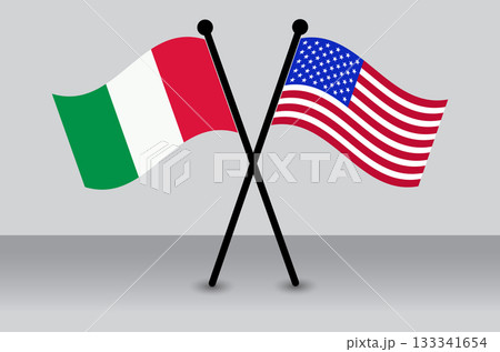 Crossed Waving Flags of Italy and the USA (United States of America) Symbolizing Alliance. 133341654