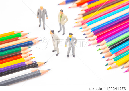 Vibrant colored pencils arranged in a fan shape on a white background Vibrant colored pencils arranged in a fan shape on a white background 133341978