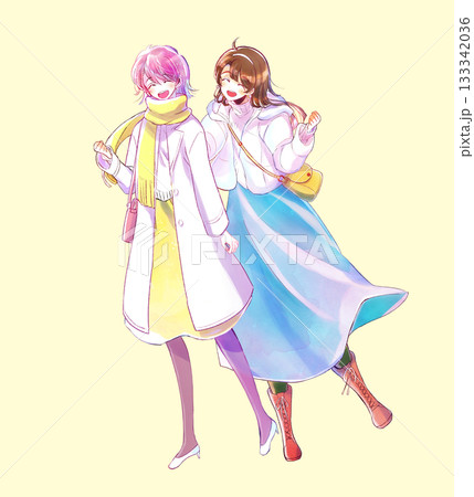 外出する女性　2人　冬 133342036