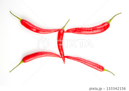 Red hot chili peppers on a white background. Vitamin vegetable food 133342156