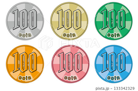 100円コイン表面（集中線デザイン／通常色・金・緑・ピンク・青・オレンジ） 133342329