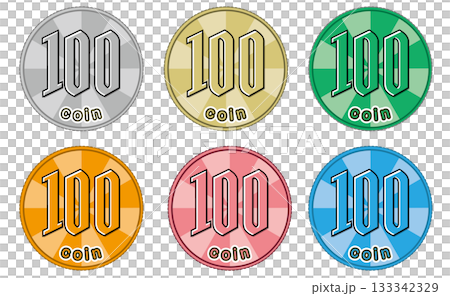 100円コイン表面（集中線デザイン／通常色・金・緑・ピンク・青・オレンジ） 133342329