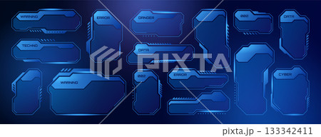 Hud frames, futuristic text box borders, sci-fi tech digital screen hologram panels 133342411