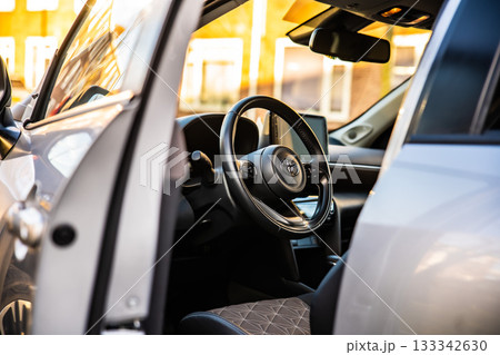Netherlands - November 2025 : Toyota Yaris Cross interior. Hybrid subcompact crossover SUV produced Toyota. interior design new Toyota Yaris Cross model design inside the cabin. 133342630
