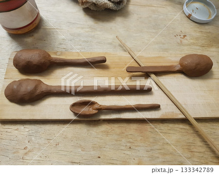 Rustic Clay Spoons: Handmade Pottery Work in Progress Rustic Clay Spoons: Handmade Pottery Work in Progress 133342789